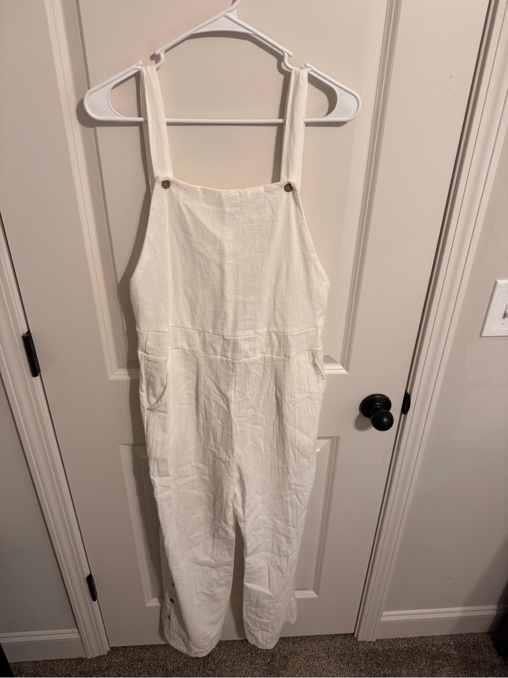 Women's White Linen Overalls Jumpsuit